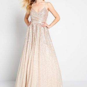 Modcloth ElizaJ gold metallic sequin Maxi Dress Tulle Cheers to You